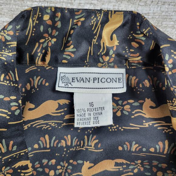 Vintage Evan-Picone Horse Print Tie Neck Blouse Size 16 Shoulder Pads Button Up - Picture 2 of 16